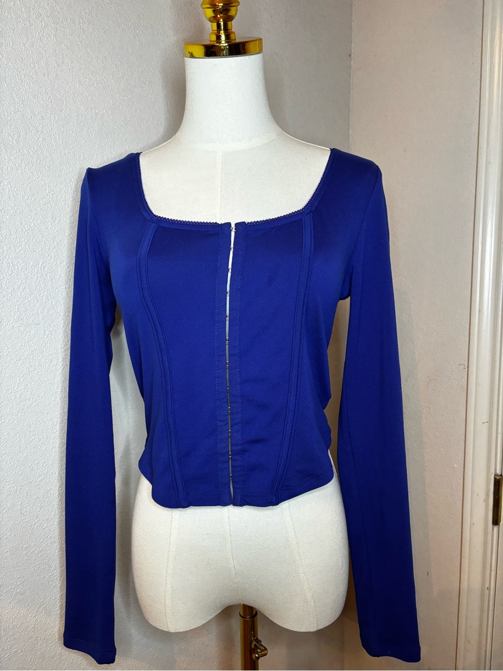 Ambiance Royal Blue Long Sleeve Zip Front Top